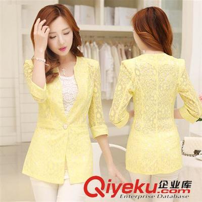 2014夏裝韓版修身中長款提花蕾絲七分袖小西裝 時尚與優雅的完美結合